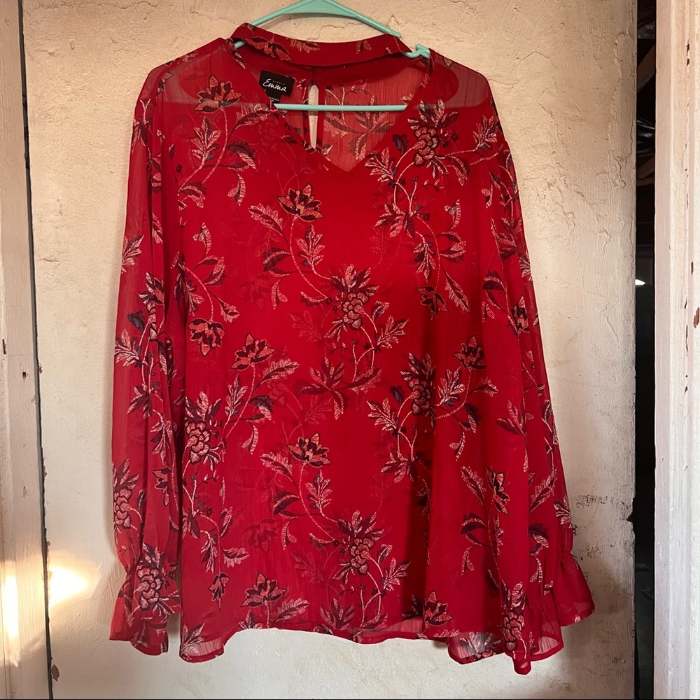 Emma red floral professional top